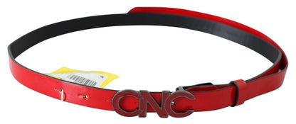 Costume National Red Black Reversible Leather Logo Buckle Belt