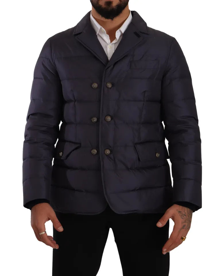 Dolce & Gabbana Blue Silk Goat Coat Blouson Winter Jacket