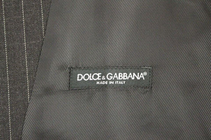 Dolce & Gabbana Gray Striped Wool Logo Vest Gilet Weste