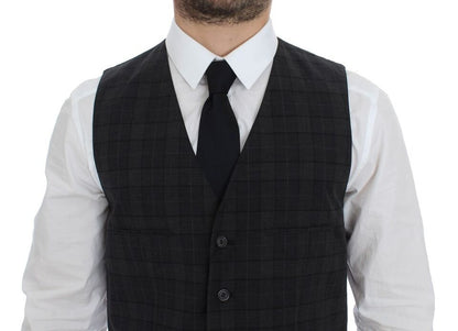 Dolce & Gabbana Gray Checkered Formal Dress Vest Gilet