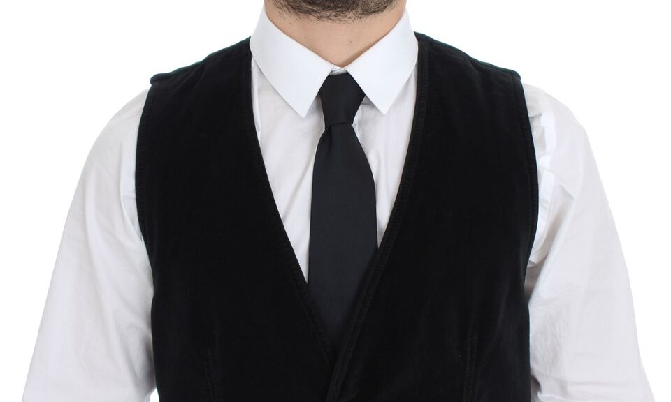 Dolce & Gabbana Black Cotton Single Breasted Vest Gilet