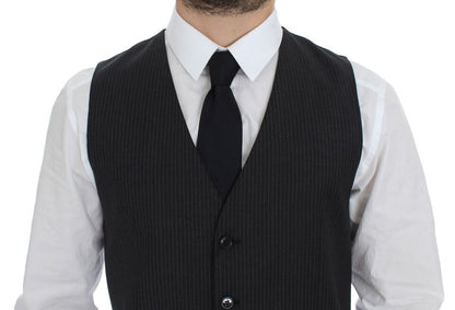 Dolce & Gabbana Gray Striped Wool Single Breasted Vest