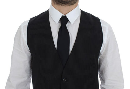 Dolce & Gabbana Black Striped Wool Single Breasted Vest