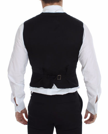 Dolce & Gabbana Black Flax Cotton Dress Vest Blazer