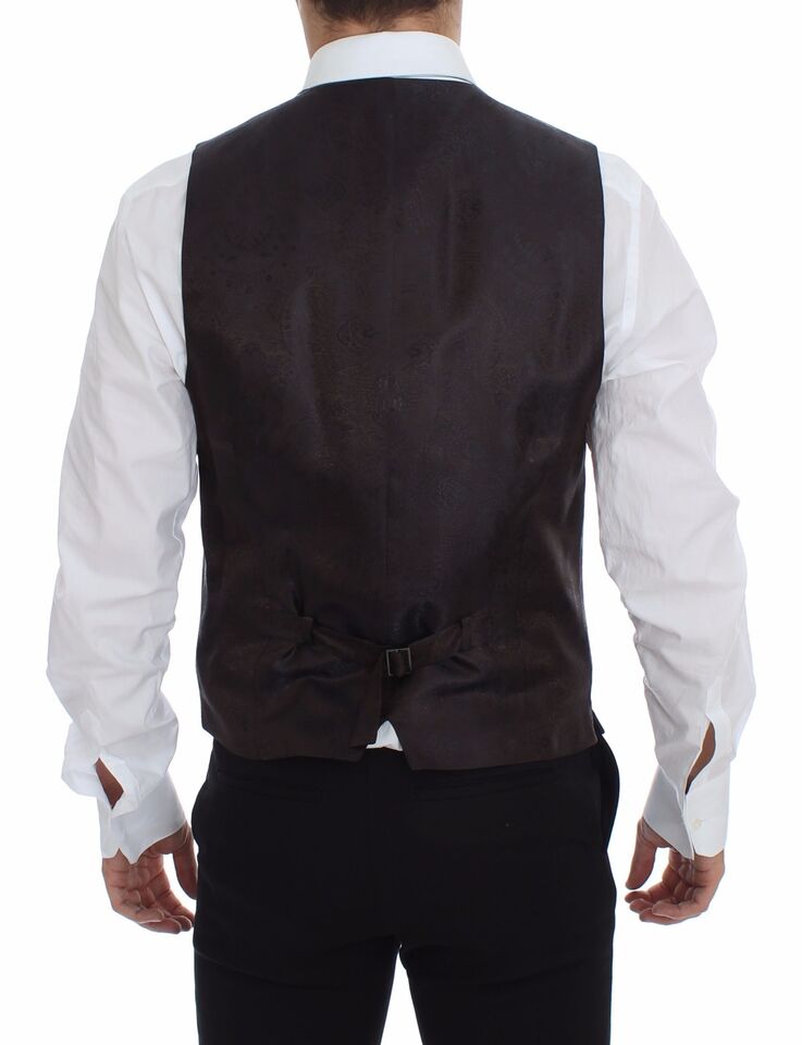 Dolce & Gabbana Brown Check Wool Single Breasted Vest