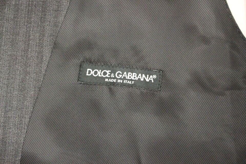 Dolce & Gabbana Gray Striped Wool Single Breasted Vest