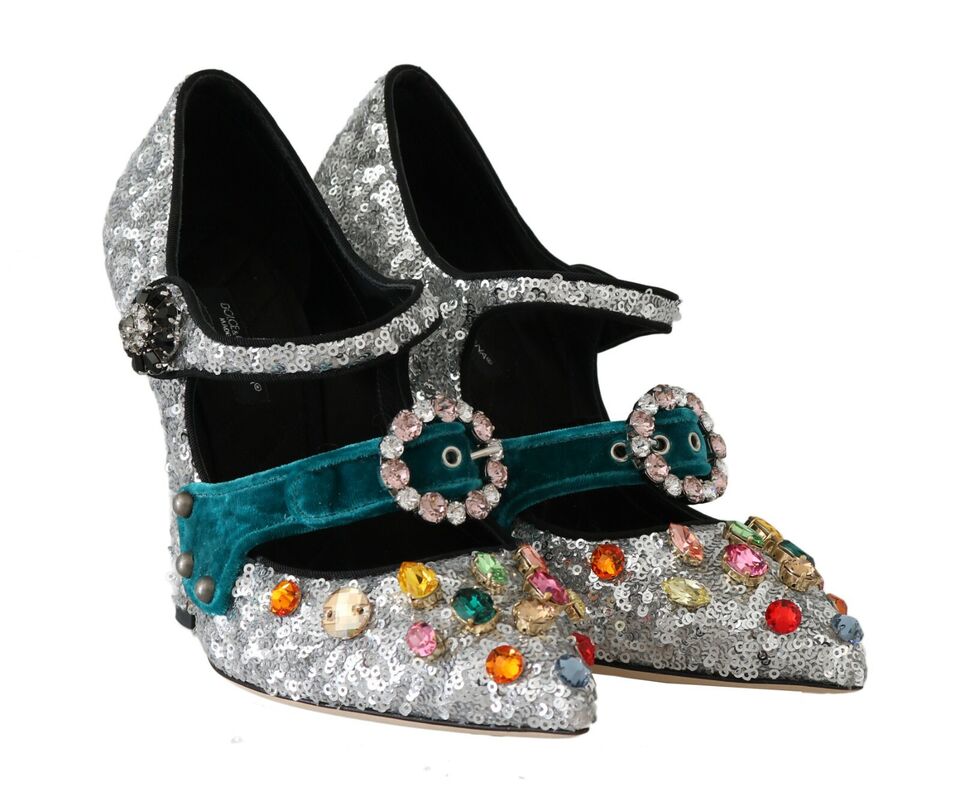 Dolce & Gabbana Elegant Silver-Black Crystal Mary Janes Pumps