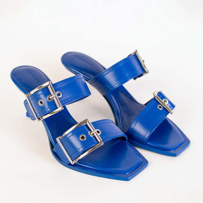 Alexander McQueen Elegant Heeled Buckle Blue Sandals