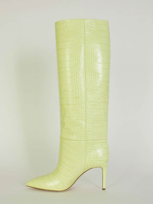 Paris Texas Elegant Lime Croco Leather High Stiletto Boots