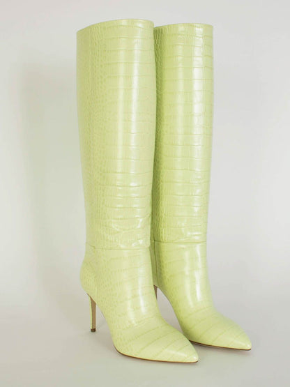 Paris Texas Elegant Lime Croco Leather High Stiletto Boots