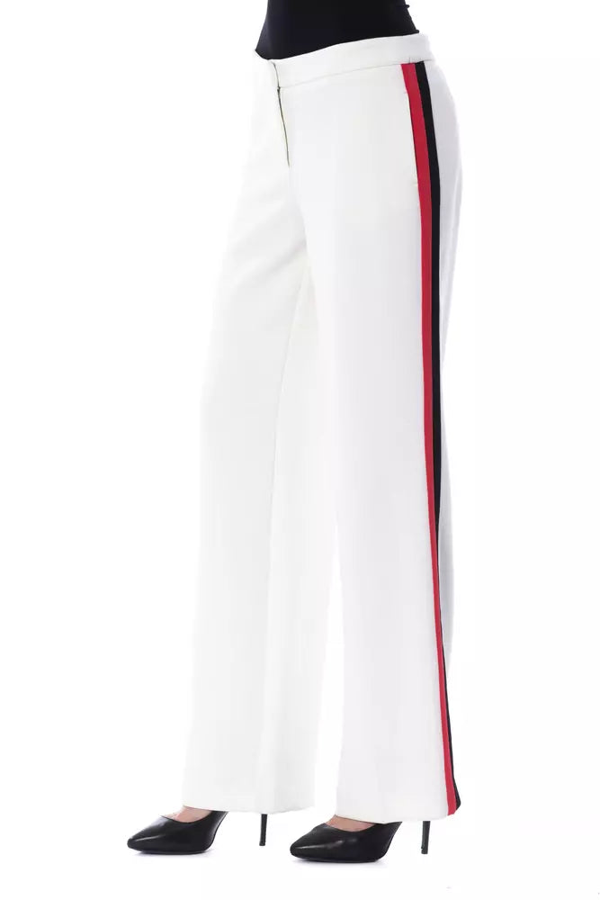 BYBLOS Elegant White Stripe-Detailed Trousers