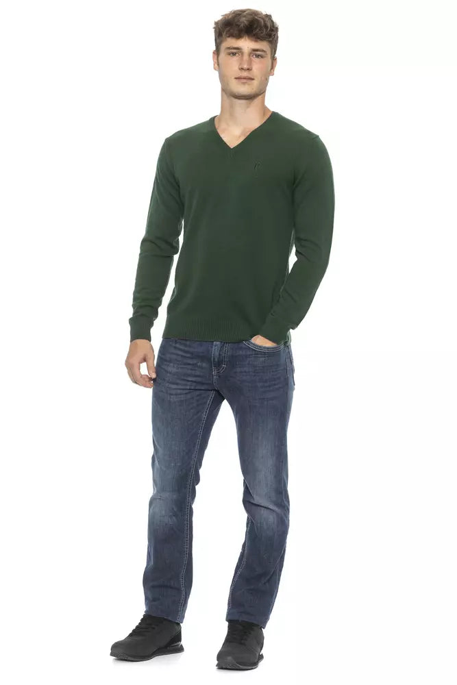 Conte of Florence Elegant Green V-Neck Men's Sweater