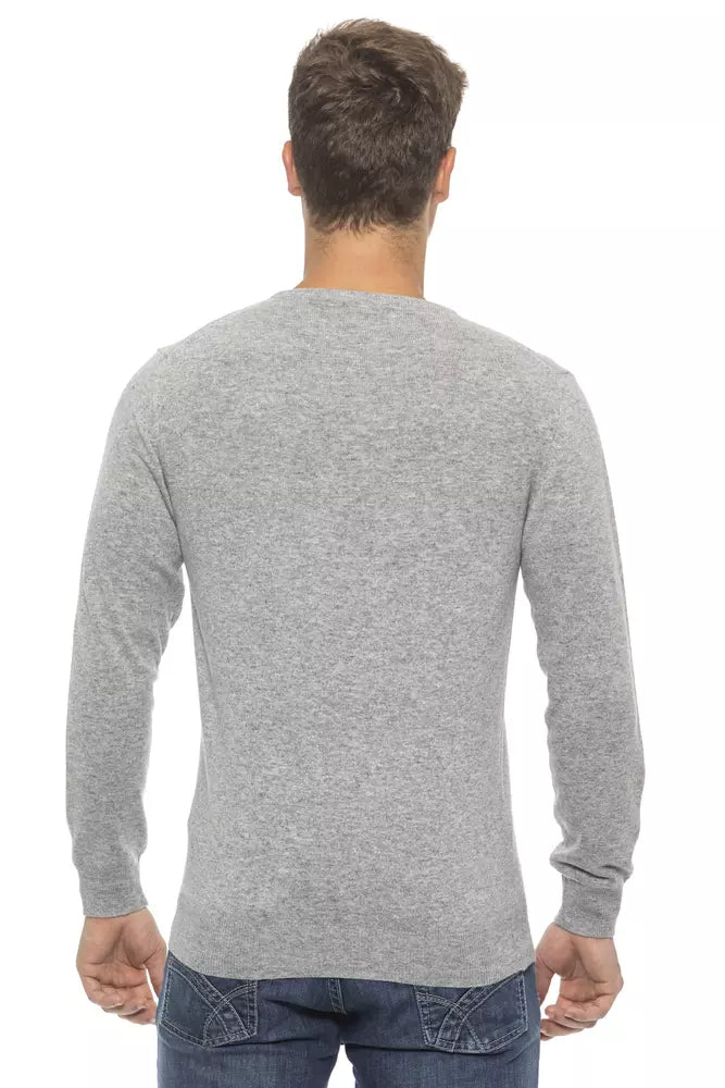 Conte of Florence Elegant Silver Crew Neck Men's Sweater