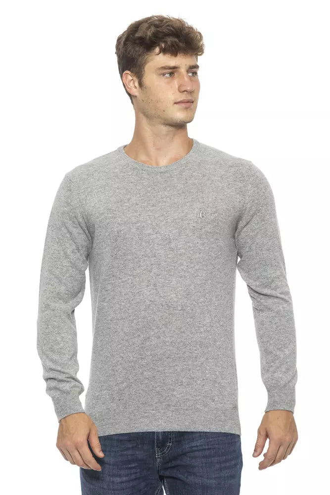 Conte of Florence Elegant Silver Crew Neck Men's Sweater