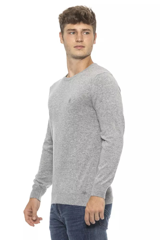Conte of Florence Elegant Silver Crew Neck Men's Sweater