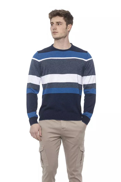 Conte of Florence Elegant Striped Crewneck Sweater in Blue