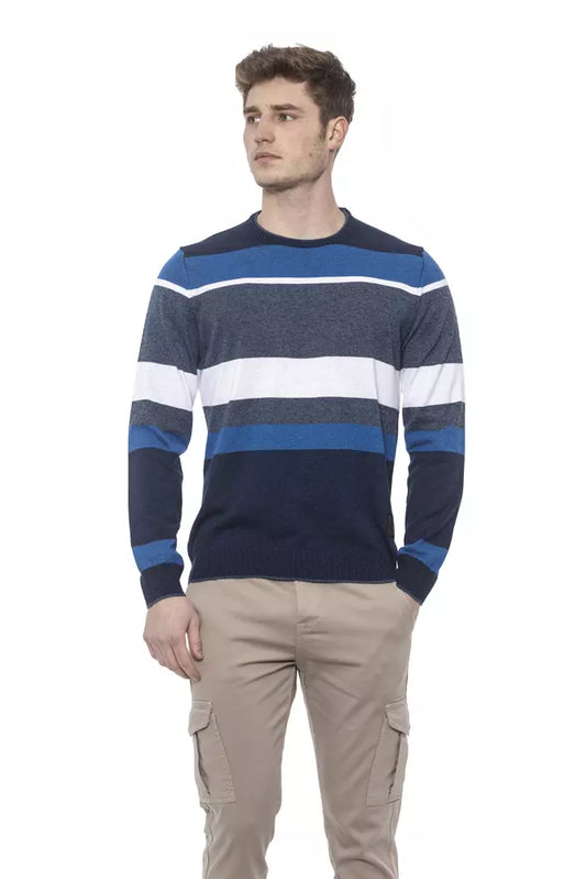 Conte of Florence Elegant Striped Crewneck Sweater in Blue