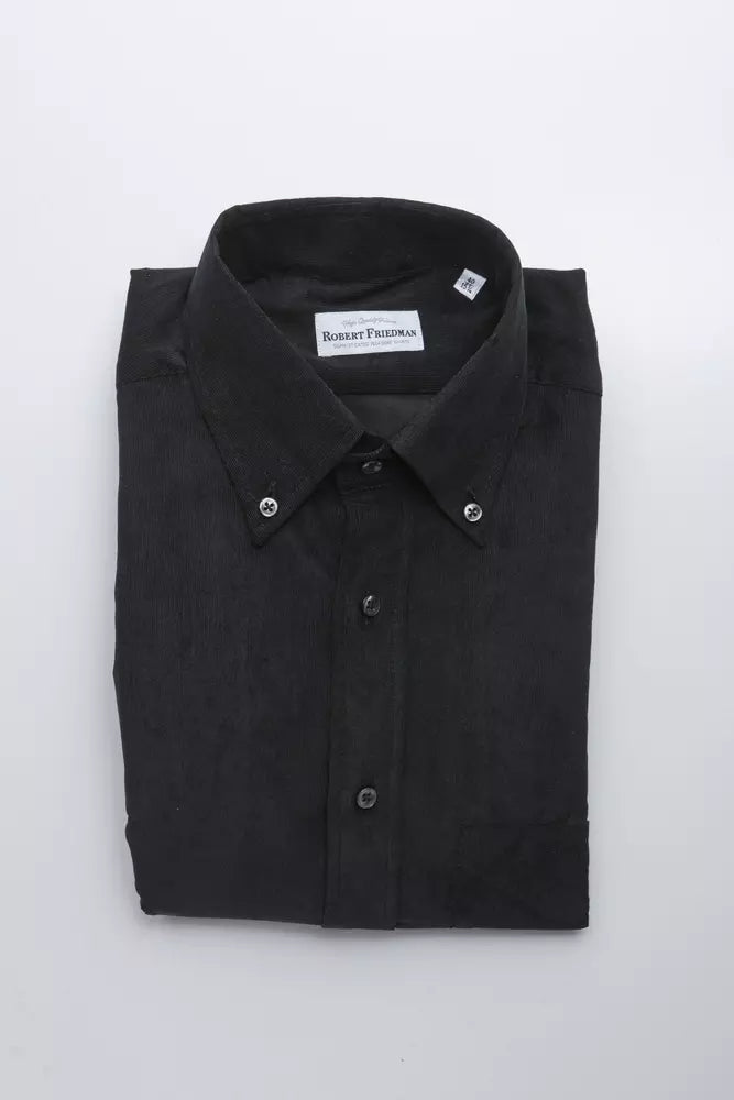 Robert Friedman Elegant Black Button-Down Cotton Shirt