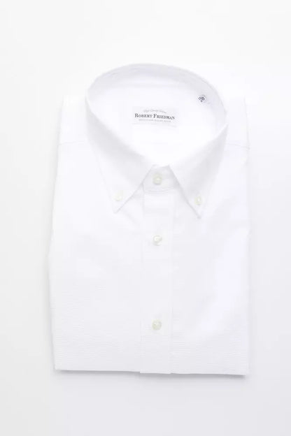 Robert Friedman Elegant White Cotton Button-Down Shirt