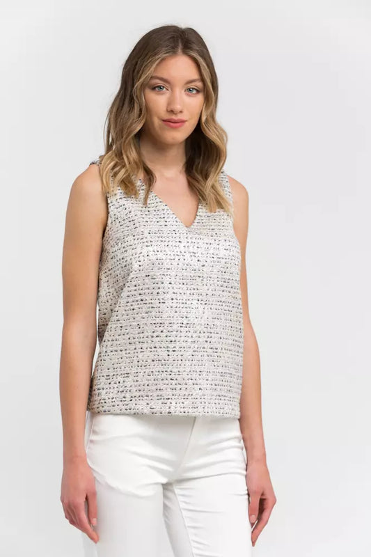 Trussardi Elegant V-Neck Jacquard Top in Beige