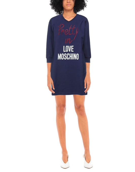 Love Moschino Elegant V-Neck Beaded Logo Dress
