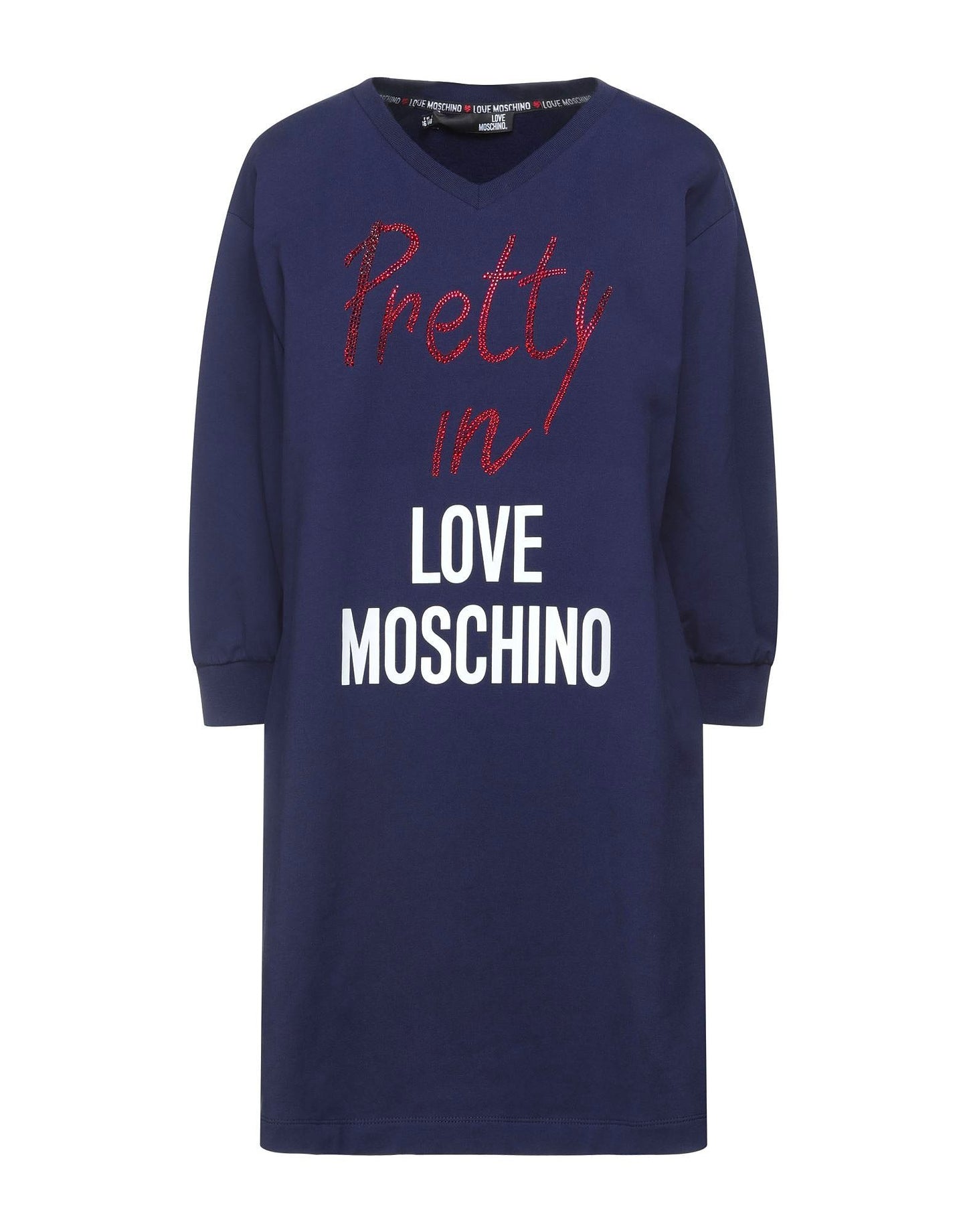 Love Moschino Elegant V-Neck Beaded Logo Dress