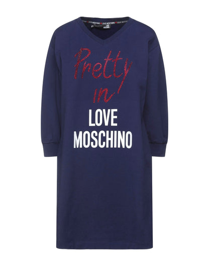 Love Moschino Elegant V-Neck Beaded Logo Dress