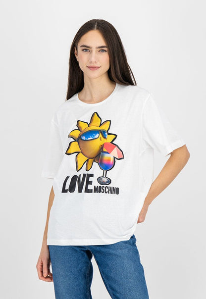 Love Moschino Chic Logo Cotton Tee in Elegant White