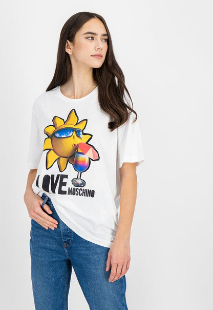 Love Moschino Chic Logo Cotton Tee in Elegant White
