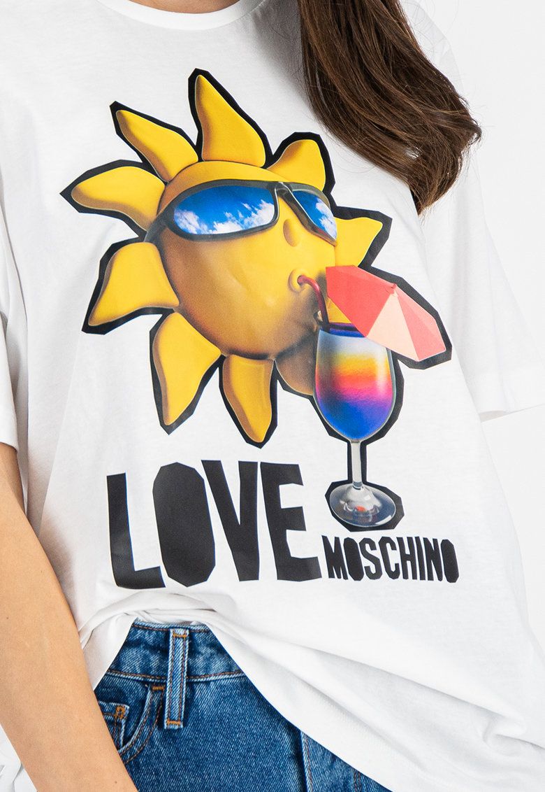 Love Moschino Chic Logo Cotton Tee in Elegant White