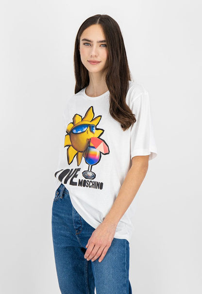 Love Moschino Chic Logo Cotton Tee in Elegant White