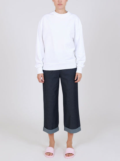 Love Moschino Chic Blue Cotton Trousers with Turn-Up Cuff