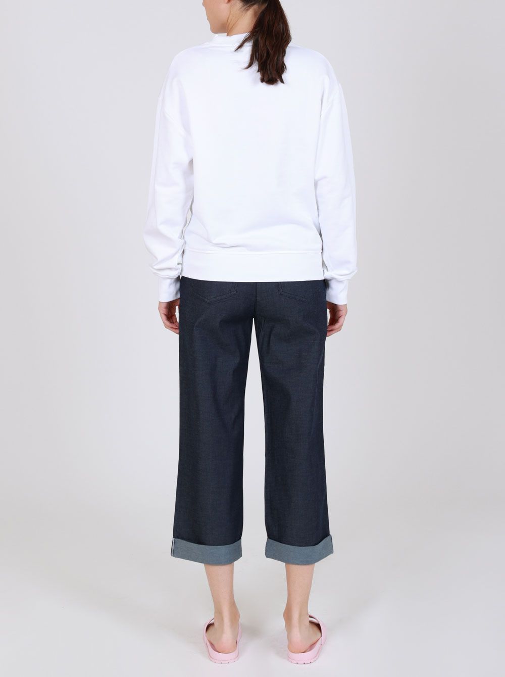 Love Moschino Chic Blue Cotton Trousers with Turn-Up Cuff