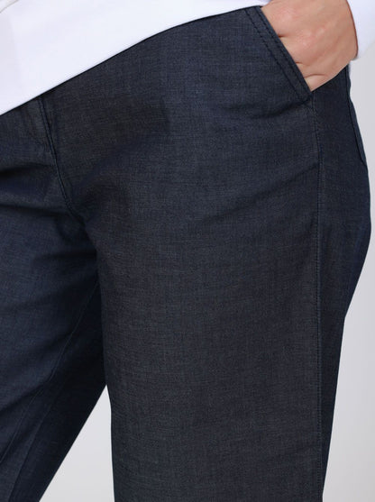 Love Moschino Chic Blue Cotton Trousers with Turn-Up Cuff