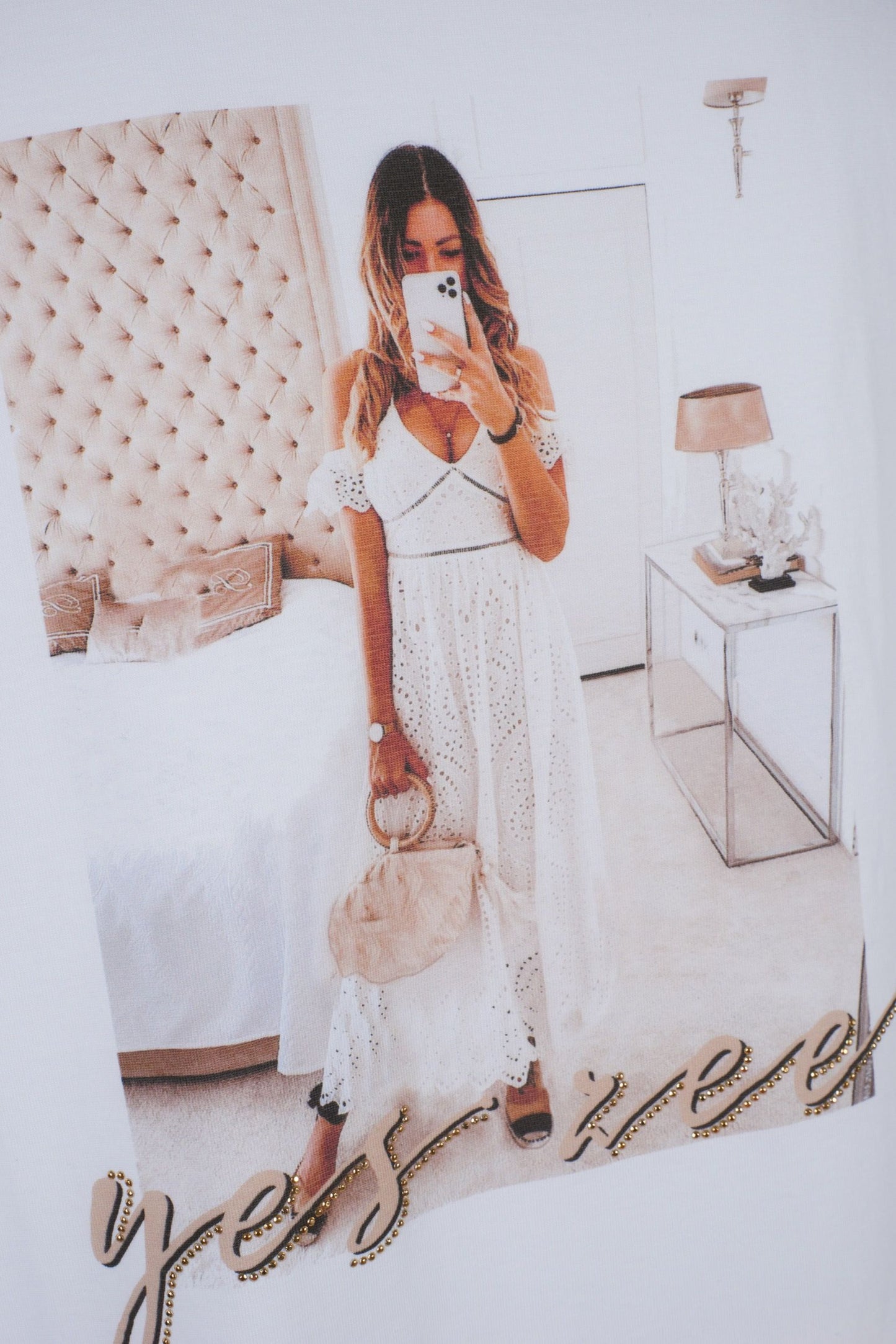 Yes Zee Chic White Cotton Tee with Signature Detail