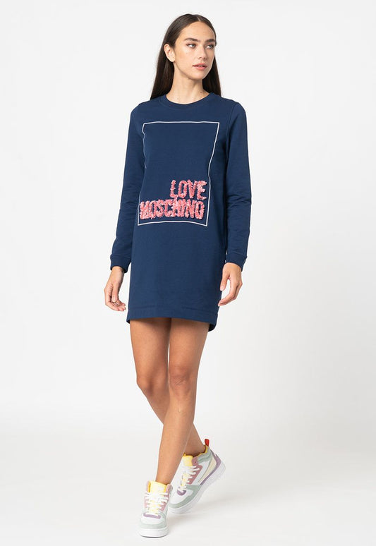 Love Moschino Chic Blue Relief Dress with Signature Design