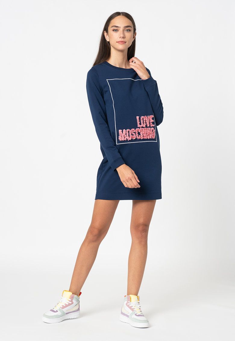 Love Moschino Chic Blue Relief Dress with Signature Design