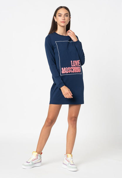 Love Moschino Chic Blue Relief Dress with Signature Design