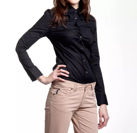 Ungaro Fever Chic Slim Fit Black Shirt with Medium Collar