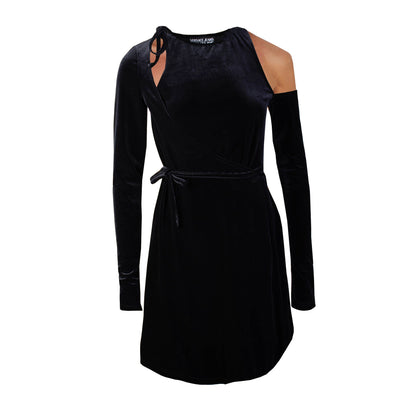 Versace Jeans Velvet Cut-Out Asymmetric Black Dress