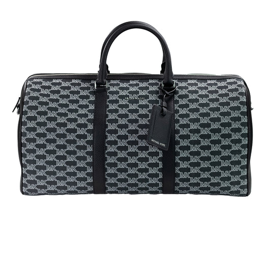 Michael Kors Cooper Black Signature Jacquard Canvas Duffle Travel Luggage Bag